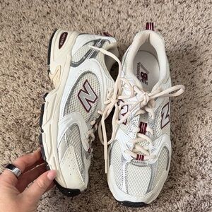 New Balance Women's Cream and Burgundy Sneakers